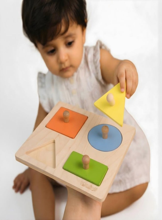 BrainyTots Wooden 4 Shapes Puzzle Board | Jigsaw Style Shape Sorter with Big Knobs| Fine Motor & Problem Solving Talent Puzzle | 1-3 Years | Safe Wood & Child Safe Colours | Joyful Early Learning Toy - Image 1